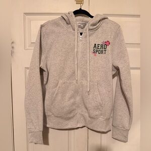 Aeropostale Light Gray Zip Hoodie with Pink Flower